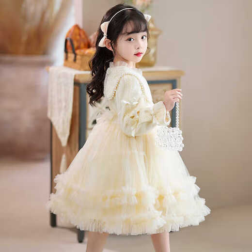 Piggy Banner (PEPCO) girls dress winter fluffy gauze children's winter skirt little girl fashionable princess dress winter dress Champagne 120