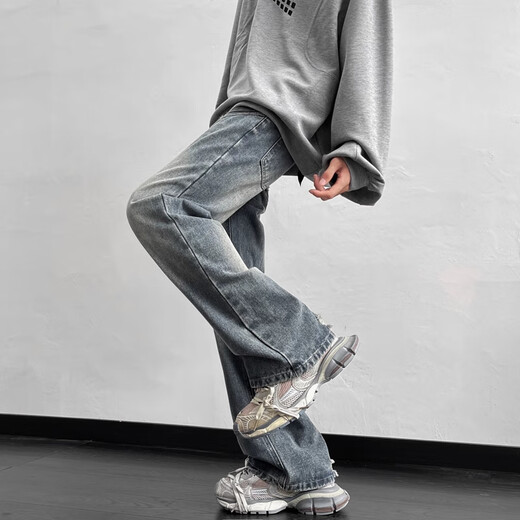
FOG SKY micro-flare jeans men's spring and summer high street straight pants American cleanfit retro casual long pants men 718-K770 retro blue M (recommended 110-130Jin [Jin equals 0.5 kg])