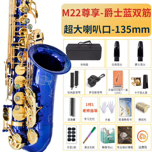 Angel of Sound E-flat alto saxophone instrument wind pipe for adult beginners professional performance examination model recommended by big names M22 Jazz Blue - upgraded double ribs + double mouthpieces + teaching
