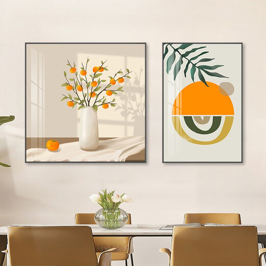 Pintura decorativa del restaurante Nuanju Flower Modern Simple Living Sala Sofá Pintura de pared colgante Nuevo dormitorio Mural T1591 Izquierda 80*80/derecha 60*80cm Film de cristal Marco de metal