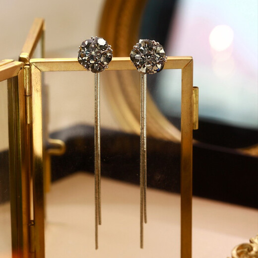 Idel's high-end gray diamond ball earrings, tassel long cold style earrings, 2025 new trendy light luxury high-end earrings, little fairy earrings E1912