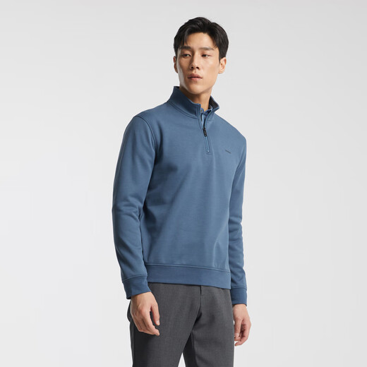 YOUNGOR knitted jacket men's half zipper half turtleneck knitted jacket volcanic rock thermal storage warmth and comfortable feel blue L