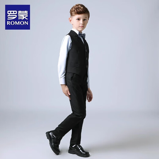 Romon children's suit boys dress flower girl vest suit host wedding piano graduation performance Navy 140
