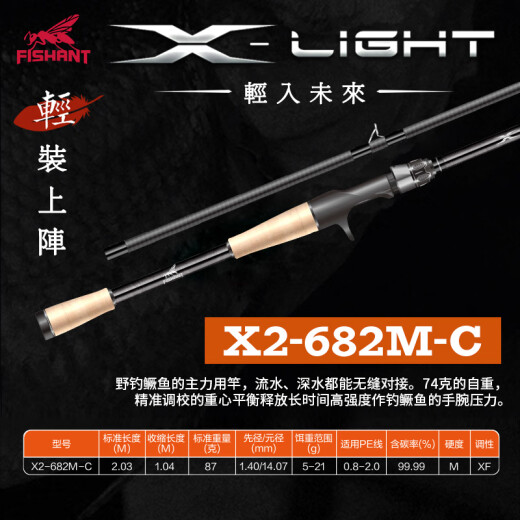 飞蚂蚁X-SuperLight pro轻竞系列虫竿LIGHT高感度黑坑野钓鳜鱼鲈鱼精细 2.03m 24款X2-682MC-枪柄两节 飞蚂蚁路亚竿