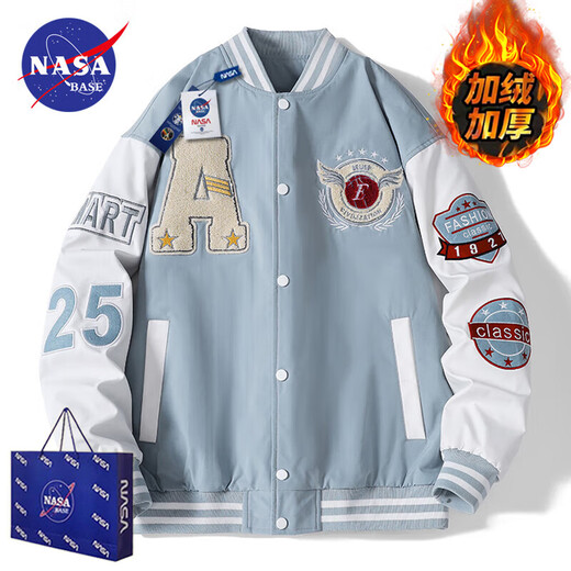 NASA BASE official men's fashion brand co-branded jacket men's and women's loose student jacket couple's shirt letter pilot baseball uniform MD-22129-dark blue (cotton type) M (recommended 90-125Jin Jin equals 0.5 kg)