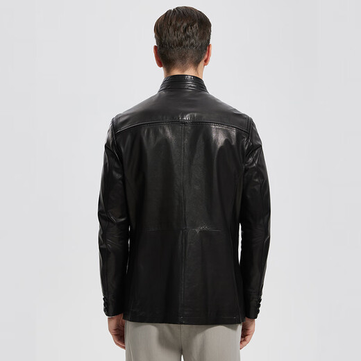 Snow Leopard [Special Offer] Haining Men's Genuine Leather Leather Clothes Mid-Length Top Layer Goatskin Business Casual Leather Jacket Black 175/96A(50)