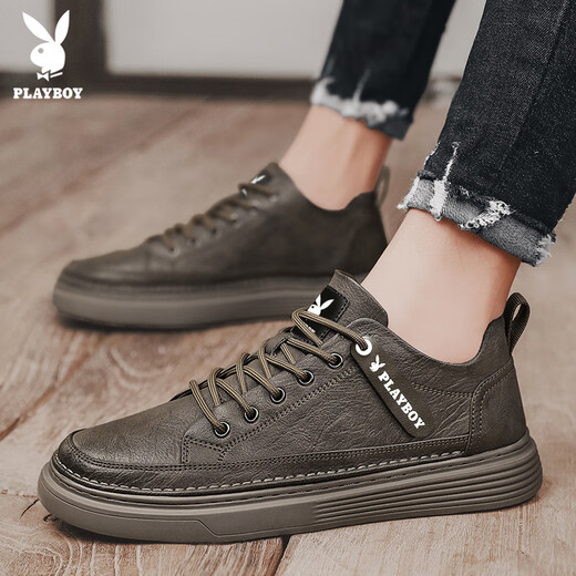 Playboy (PLAYBOY) men's shoes 2025 autumn and winter shoes men's fashion sneakers men's leather shoes trendy business casual shoes brown 41