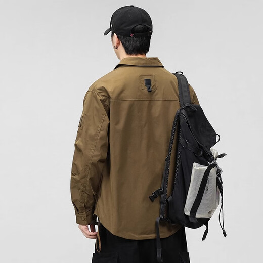 Jeanswest 2025 New Trendy Brand Jacket Men's American Spring and Autumn Workwear Outdoor Autumn Lapel Boys' Jacket BG-61005 Brown XL