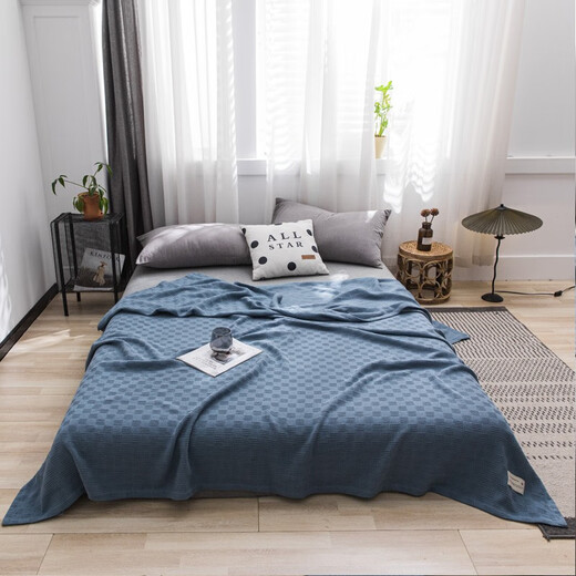 Nanjiren cotton towel quilt pure cotton summer cool quilt summer office single thin air conditioning quilt children baby nap blanket blue plain towel quilt 200X230cm