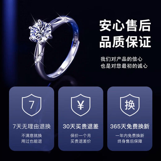 珍尚银【中国黄金授权】莫桑石钻戒女求婚戒指生日礼物送女朋友老婆纪念 【D级莫桑石】一克拉戒指