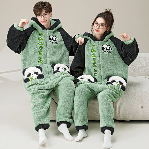 少年情话睡衣男女情侣款珊瑚绒秋冬加绒加厚大码青年休闲家居服套装可外穿 YPF3894 女S码(70-85斤)