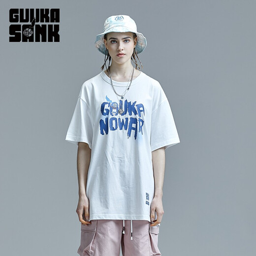 Guyouka (Guuka) xsank совместная футболка с короткими рукавами для женщин свободно модный бренд 2025 осень и зимний хип-хоп