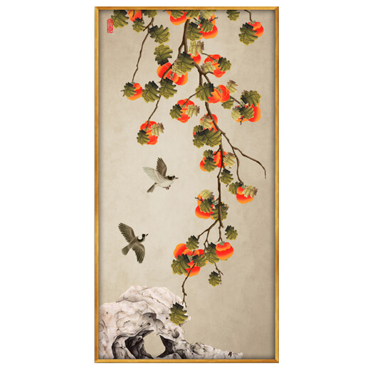 Grüne und schöne neue chinesische Eingangshalle Persimmons Alles ist gut für Dekoration Wohnzimmer Wandmalerei Korridor Hängende Malerei vertikale Version W687 50*100 cm Einzelrahmenpreis