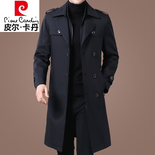 Pierre Cardin fashion brand autumn and winter mid-length windbreaker for middle-aged and elderly men thickened detachable wool liner business jacket trendy 1956 long navy blue detachable liner 3XL 190175-190Jin Jin is equal to 0.5 kg wear