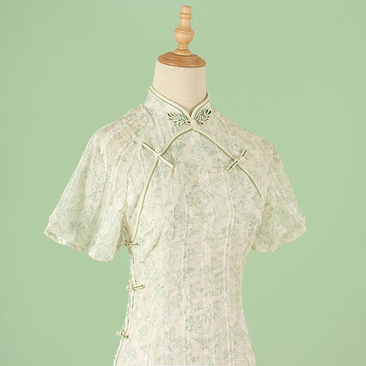 Xunsa Robe adulte pour femmes de 18 ans, étudiant Cheongsam Young Style, vie quotidienne, rétro, République de Chine, version améliorée à manches courtes 829 Green M