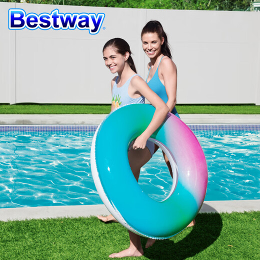 Bestway Baishile adult swimming ring large thickened water inflatable lifebuoy underarm swimming ring floating ring water toy swimming equipment gradient rainbow 36126