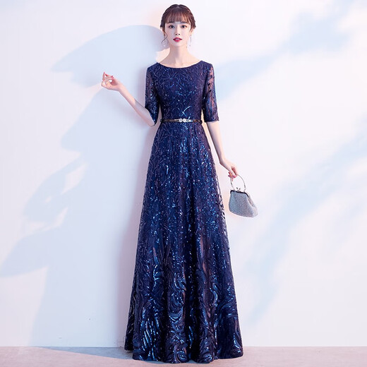 
Seidler's temperament evening dress for women 2025 new high-end banquet long-term annual meeting host music art exam party dress Navy blue M