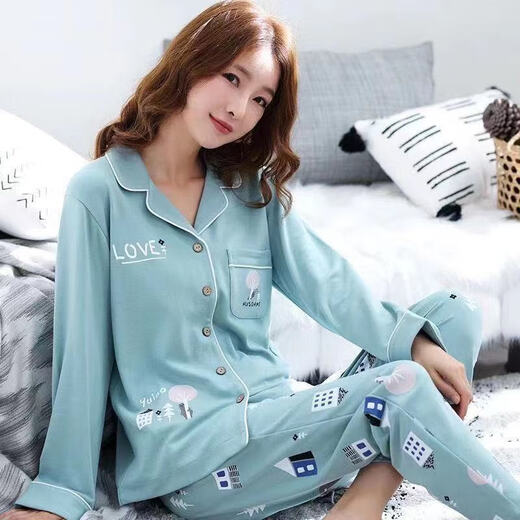 Un pyjamas en coton pur pour les femmes au printemps et en automne à manches longues de grande taille pour les vêtements pour les femmes du printemps et de l'été peut être porté à l'extérieur. Pantalon à manches longues à long terme: 9904 4xl recommandé 160-190jin [Jin est égal à 0,5 kg]