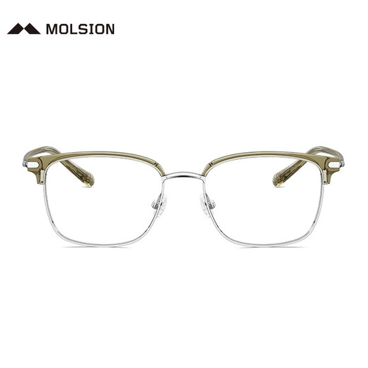 Molspesion Mosen Eyebrow Frame Gläses Rahmen Xiao Zhan gleicher Stil für Männer und Frauenbrillen können mit Anti-Blau-Lichtgläser MJ6180 B80 Silber Olivengrüns + MOSE Blue Light 1,74 Stücke (innerhalb von 1000 Grad) übereinstimmen.