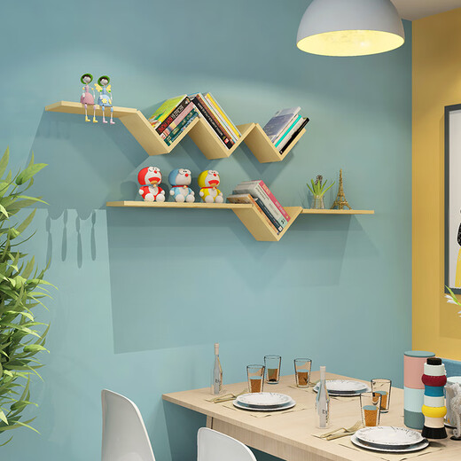 Huili's customized paint-free and punch-free wall storage shelves bookshelf wall creative grid TV background decorative storage partitions Package A (solid wood no paint model)