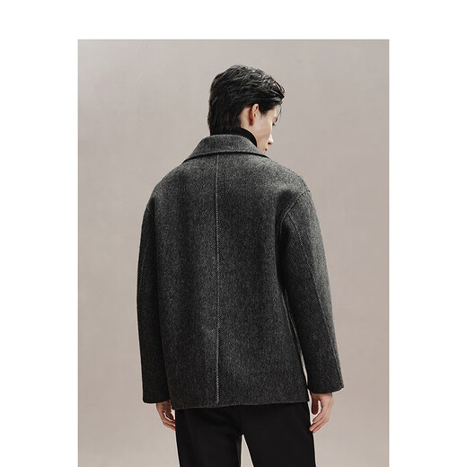 Peacebird Men's Woolen Coat Men's Winter Loose Short Casual and Polyvyle Texture Grey Dark Grey M