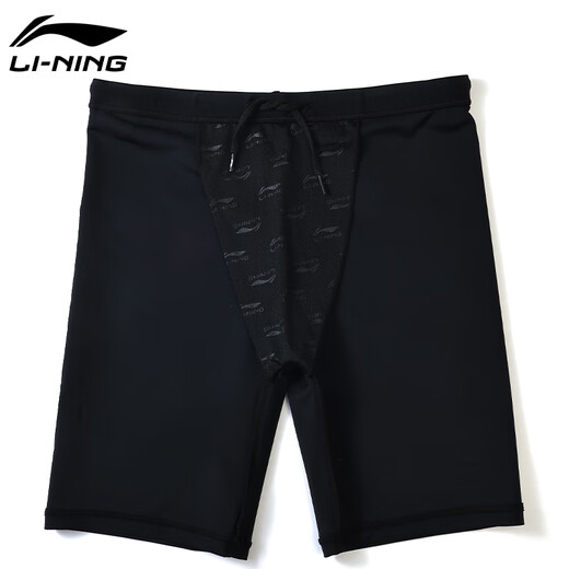 Li Ning (LI-NING) children's swimming trunks for boys, middle and large children, professional swimming training knee-length breathable and quick-drying swimming trunks 109 black color 160