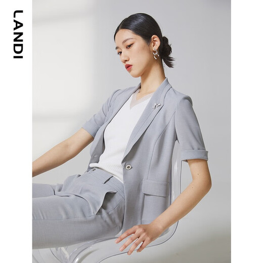 LANDI shopping mall's new summer style light gray short-sleeved small suit jacket for women, thin suit top, light gray S