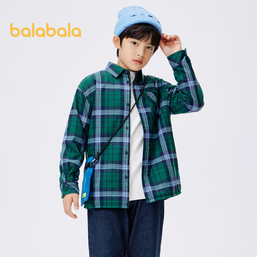 Balabala children's long-sleeved plaid shirt autumn and winter new style inner style college trendy boys and older children green and blue tone-00448 120cm