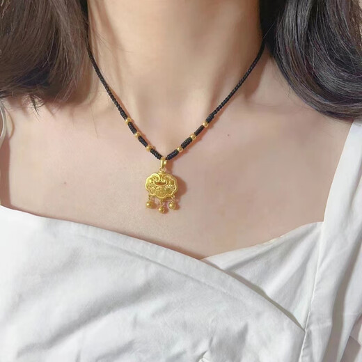 K gold safe lock 18k gold pendant women's braided rope 3D hard gold longevity lock black rope necklace festival black braided rope + gold lock