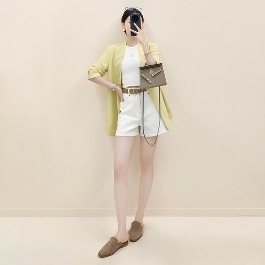 美洋（MEIYANG）墨尔本三号西装 简约V字无领通勤休闲西服外套 黄色 M