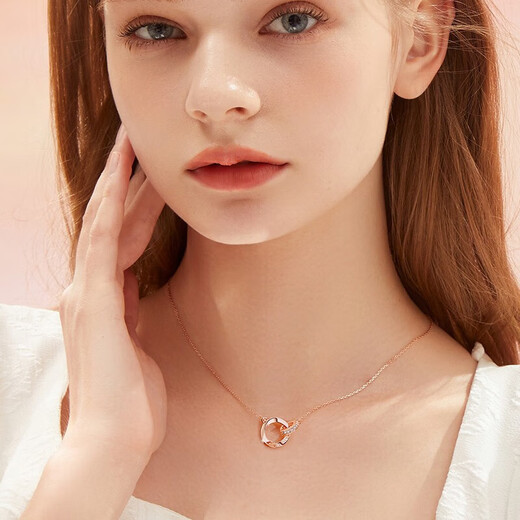 CHINA GOLD Möbius diamond necklace for women 18K rose gold chain set birthday gift for girlfriend birthday wife 18K color gold Möbius ring set chain