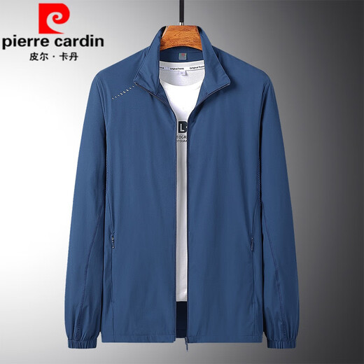 皮尔卡丹（pierre cardin）中老年春夏季薄款防嗮外套冰丝衣服春秋男士休闲中年爸爸夹克 829雾蓝 XL【建议110-125斤】