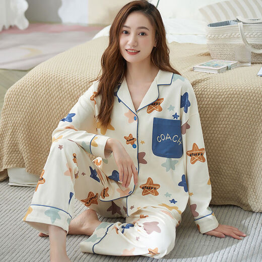 俏丽雅（qiaoliya）睡衣女春秋季纯棉长袖卡通套装韩版加长款加肥加大码秋女家 846 L