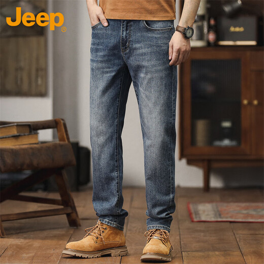 JEEP Jeep Jeans Men's Autumn and Winter Loose Casual Pants Men's Trendy Versatile Straight Men's Pants Blue 34
