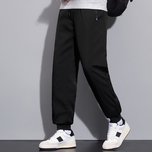 RFKU加厚加绒裤子男冬季宽松束脚裤直筒休闲裤男士潮流运动保暖棉裤 黑色-束口 XL (120-145斤)