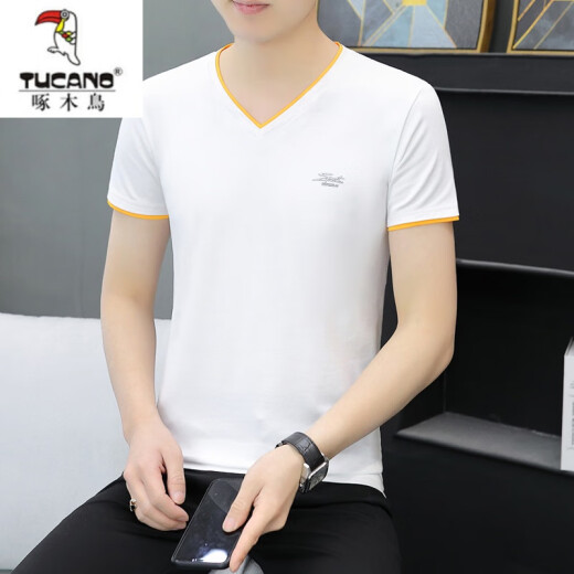 
Woodpecker (TUCANO) Odell Cotton Summer V-neck Short-sleeved T-shirt Men's Trendy Base Shirt Half-sleeved Slim Body Shirt Pure Cotton Casual Clothes Q691 Light Gray 4XL [Suggested 170-190Jin [Jin equals 0.5 kg]]