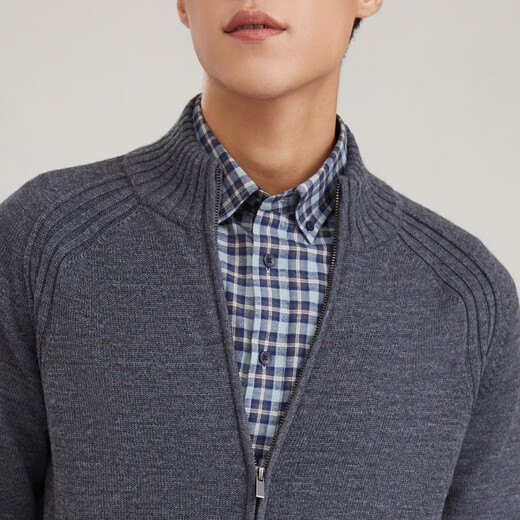 YOUNGOR Sweater (YOUNGOR) men's stand collar double ribbed neck protection warm wool blend soft, smooth, comfortable and elastic Gray L 105cm