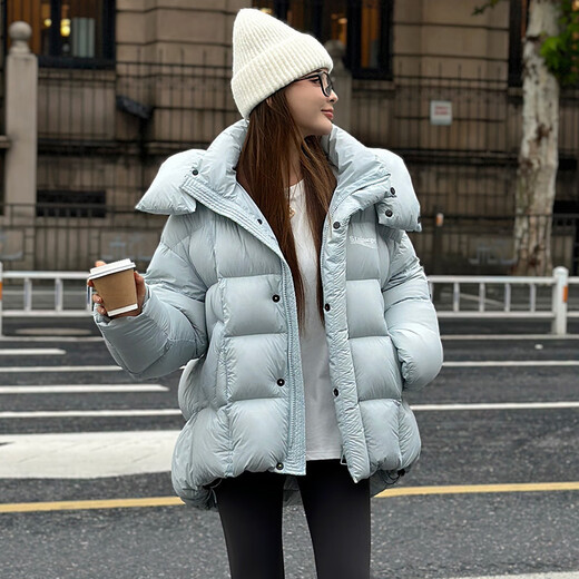 YAYA down jacket for women winter new style short hooded thickened temperament 90 duck down loose casual jacket DS moon night black L (165)