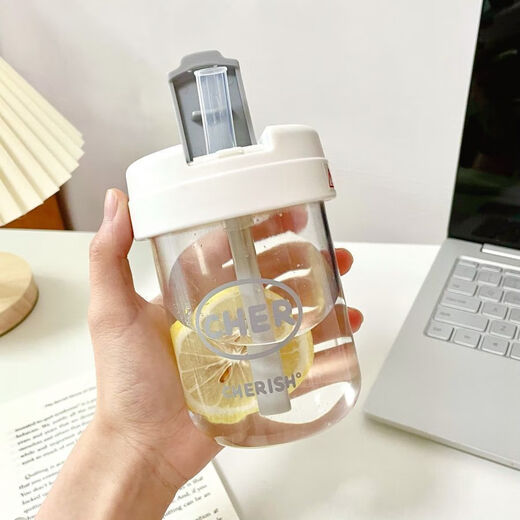 Tons of cups for students, men and women, fashionable plastic cups, portable straw cups, high-looking coffee cups, handy cups, snow mountain white + straw