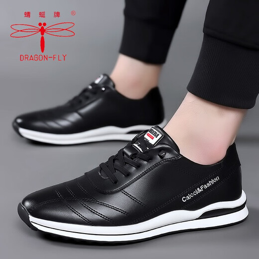 Dragonfly Brand Herrenschuhe Casual White Schuhe Sommer Neu atmungsaktives Männer Forrest Gump Schuhe echte Ledersportschuhe Vielseitige Männerschuhe 902 Schwarz 41