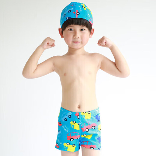 Yifu Children's Fashion Cartoon Swimsuit Boys Boxer Swimming Briefs Medium and Large Boys Baby Split Swimsuit Swimming Cap Set