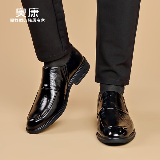 Aokang men's shoes autumn genuine leather top layer cowhide business formal casual leather shoes men's derby commuting shoes groom's wedding shoes 1255211096R style black 41 (255mm)