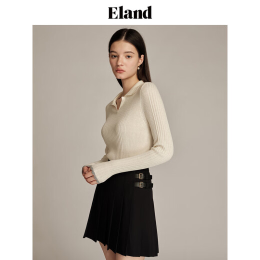 ELANDEland Yilian sweater autumn and winter women's pullover ribbed tight LOGO contrasting cuff top new gray 15GreyS160