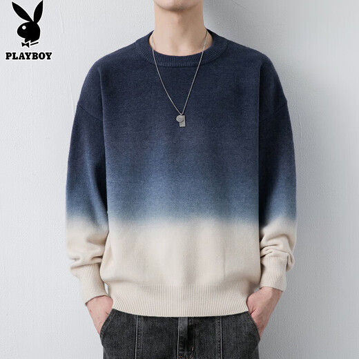 花花公子（PLAYBOY）毛衣男圆领秋冬季针织衫男士外套线衣男装打底衫 上灰下绿 XL 