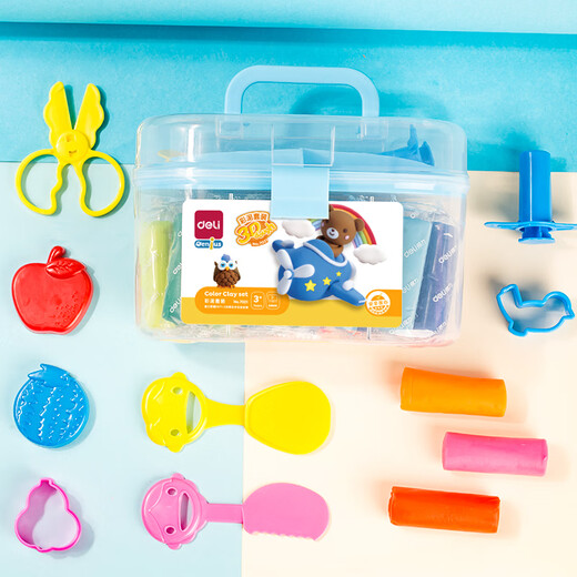 Deli 24 Color plastreado bricolaje artístico hecho a mano Material de arcilla ultra ligera arcilla arcilla caja a mano fácil almacenamiento de almacenamiento azul escolar de niños comienza un regalo de cumpleaños