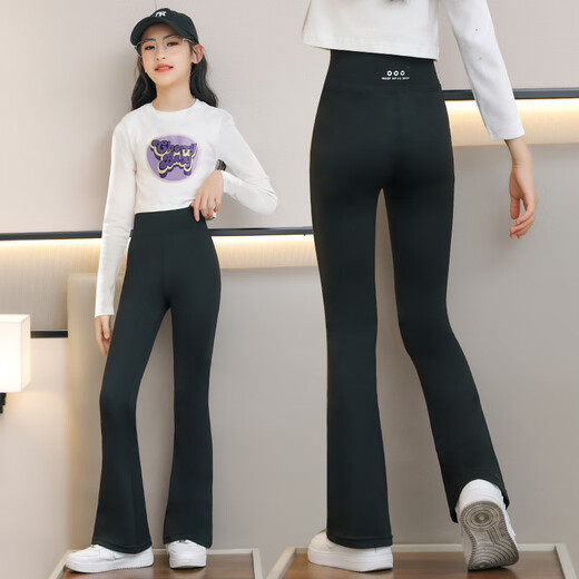 Yoyo One (Yoyo One) Girls 'Hosen Frühling und Herbst 2025 New Children's Fashion Yoga Hosen Mikroschiffshosen Schwarze Mädchen Big Children's Glockenboden 4881 Pink 9669 Black [Set] 110cm