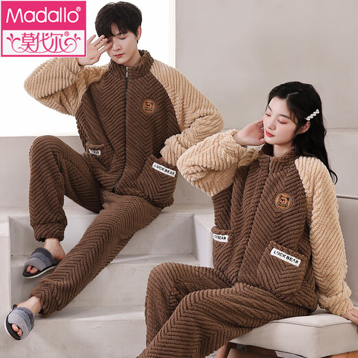 Modales Paar Pyjama Herbst- und Winterkorallen -Samt plus Samt verdickte Reißverschluss modische lose Flanellmänner und Frauen Heimkleidung Set 9712 M Frauen + Männer L.