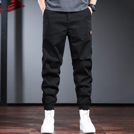 Zehn Kranbindungen arbeiten Hosen Männer lose trendige Frühlings- und Sommer-Freizeithosen Männer elastischer großer Hose Hose Hosen Herrenbeine Bindungen Schwarz dünn (Sommerdünn) 4xl (210-230jin [Jin gleich 0,5 kg])