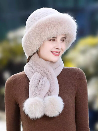 Hengyuanxiang chapeau féminin pour l'hiver chaud Fox Fox Hat de fourrure écharpe épaissie de la mère à la mode répulsif Rabbit fourrure haut chapeau automne et hiver kaki couleur élastique (chapeau simple)