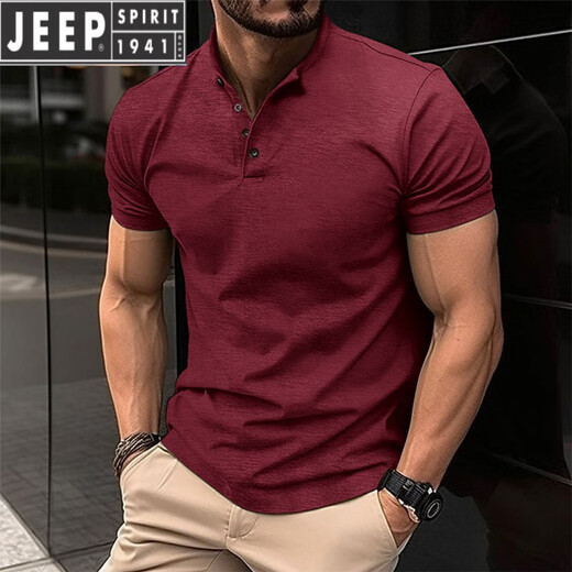 Jeep Spirit Herren kurzärmelig Slim Slim Cotton Burgundy T-Shirt Herren Trendy Jung